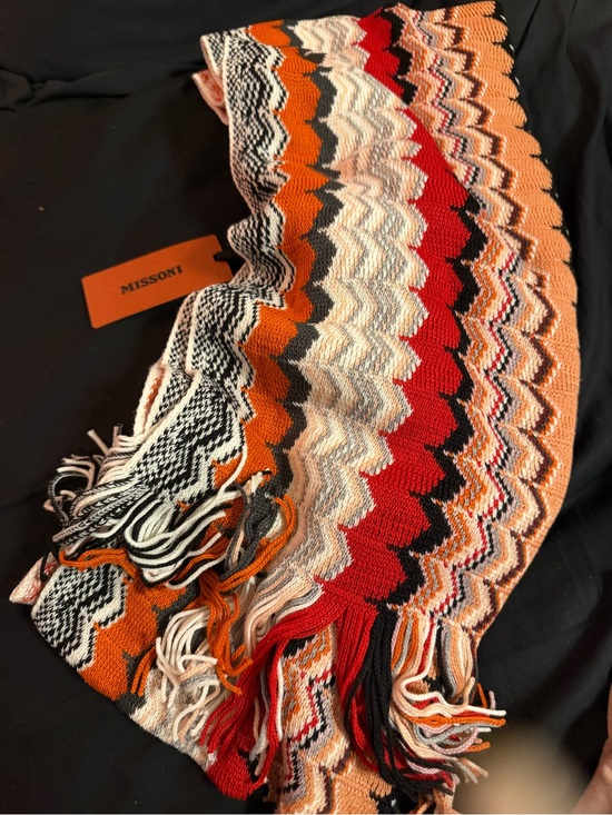 Missoni Accessories - Missoni Multicolor Zigzag Knit Scarf - Orange, Red, Black, Cream